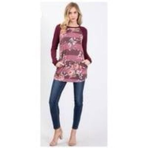 Hailey & Co. Floral Stripe Tunic Top - Burgundy Floral